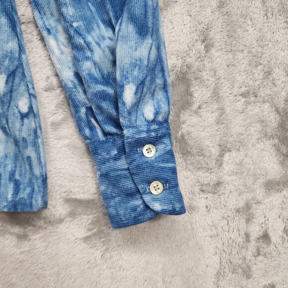 Vintage 70s Tucci Top Womens 7/8 Blue White Corduroy Dagger Collar Long Sleeves - Picture 5 of 13